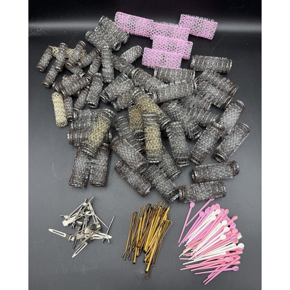 HUGE LOT 165+ pc Vintage Mesh Hair Roller Curlers Plastic/Metal Picks/Clips